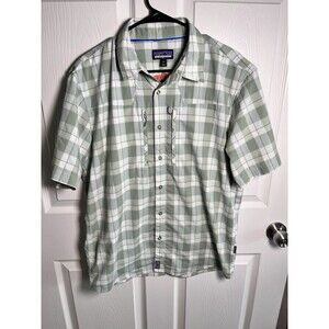Patagonia Sun Stretch Tech Shirt M Plaid Nylon Fish Hike Gorpcore UPF 30